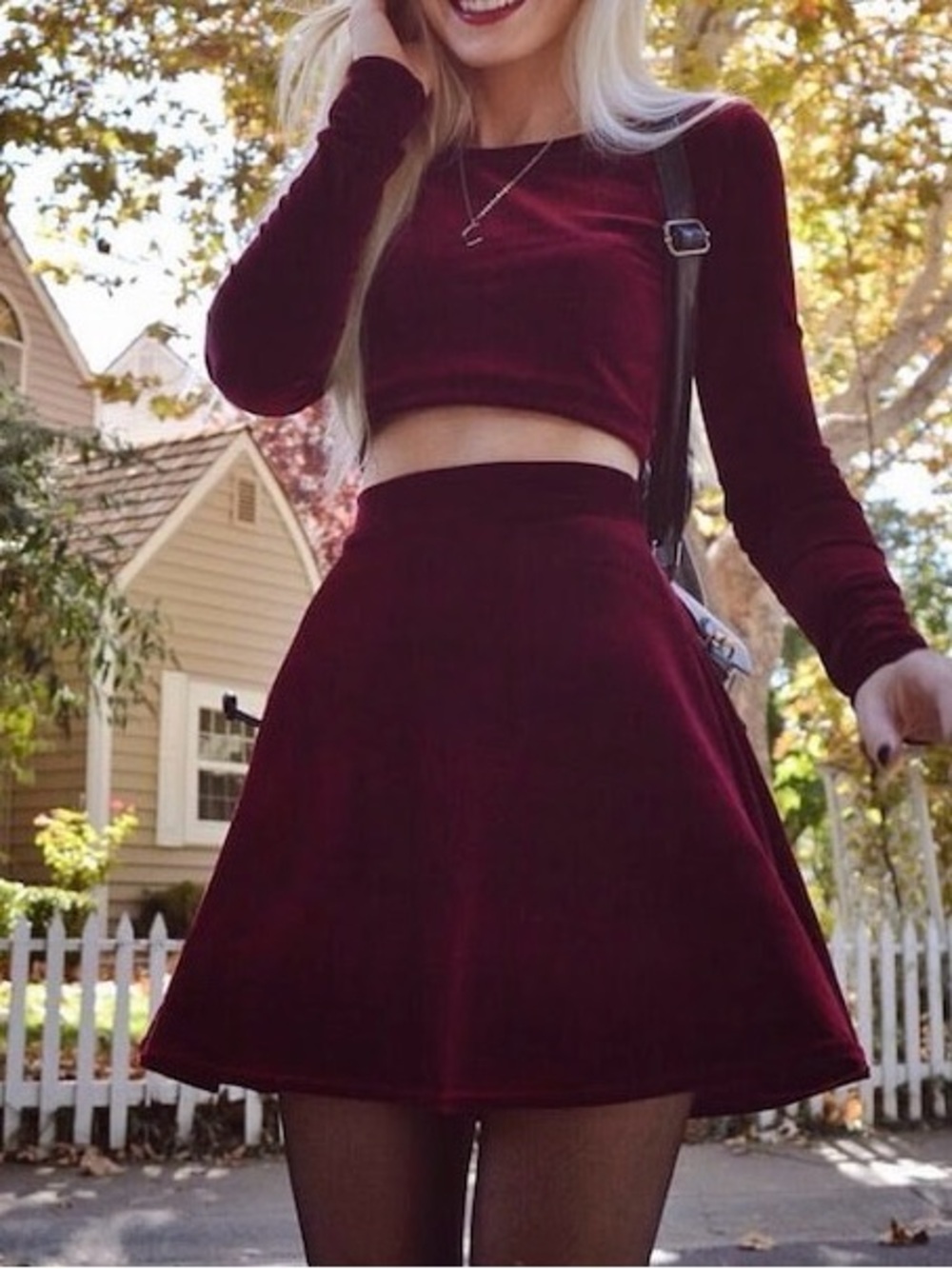 Black Velvet cropped top skater skirt set